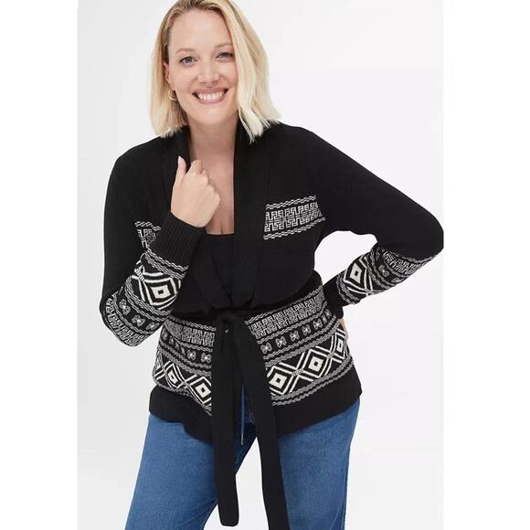 Lane Bryant Cardigan Sweater Womens Plus Size 22/24 Boho Aztec Open Knit Belted - Picture 1 of 9